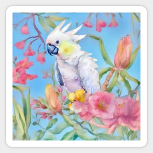 Cockatoo parrot and tropical flowers Sticker